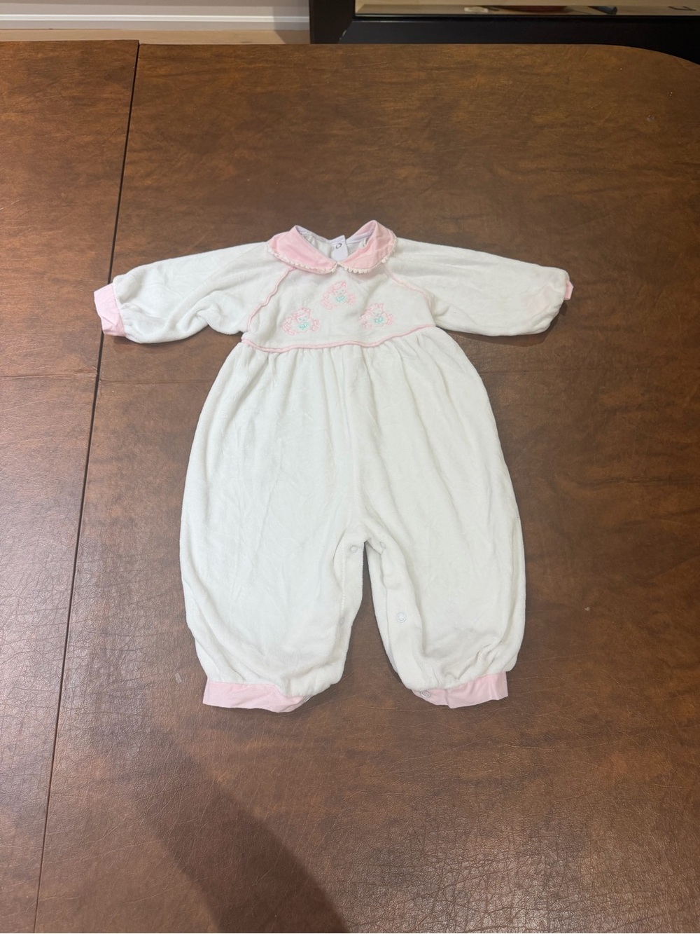 Baby Girls White and Pink Plush Footless Pajamas